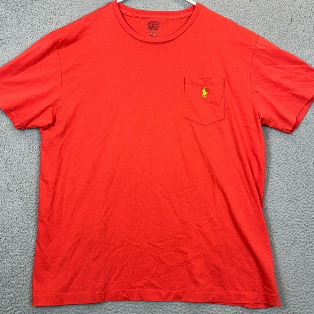 Polo Ralph Lauren T-Shirt Mens Large Red Pocket Tee Lime Green Pony Short Sleeve
